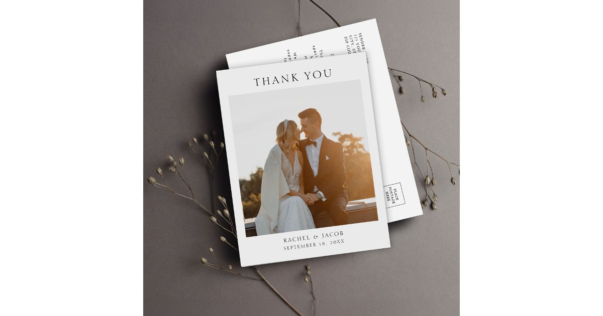 Simple Minimalist Photo Wedding Thank You Postcard | Zazzle