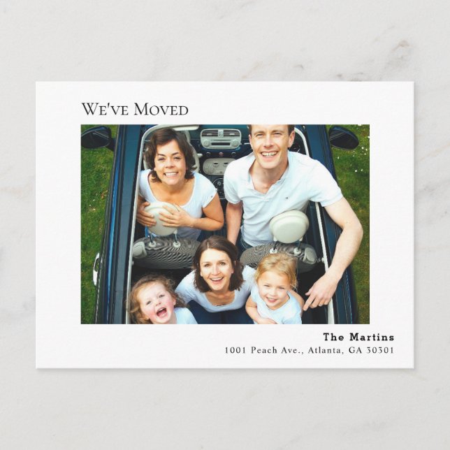 Simple Minimalist Photo White Moving Announcement Postcard (Front)