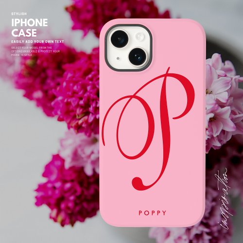 Simple Minimalist Pink and Red Script Initial Name Case_Mate iPhone 14 Case