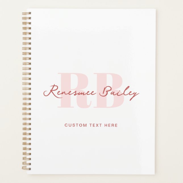 Simple Minimalist Pink and White Monogram  Planner (Front)