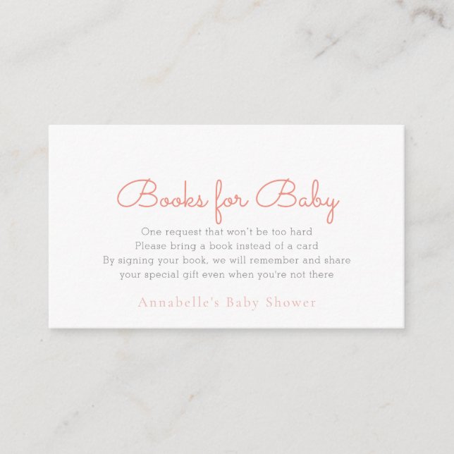 Simple Minimalist Pink Baby Shower Book Request Enclosure Card (Front)