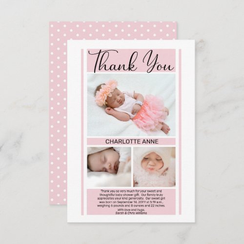Simple Minimalist Pink Baby Shower Girl Thank You