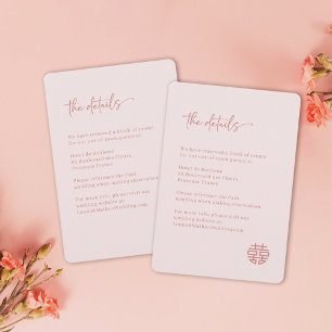 Simple Minimalist Pink Chinese Wedding Detail Invitation
