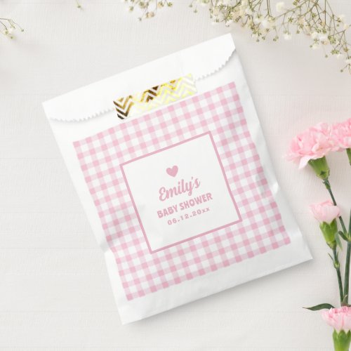 Simple Minimalist Pink Gingham Girl Baby Shower Favor Bag