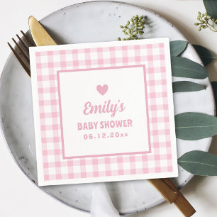 Simple Minimalist Pink Gingham Girl Baby Shower Napkins