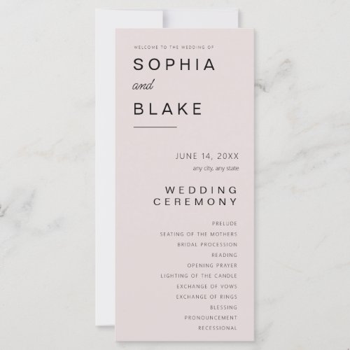 Simple Minimalist Pink Gray Wedding Program