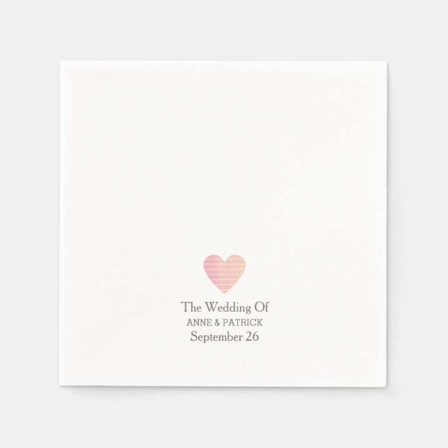 Simple Minimalist Pink Heart Love Wedding  Napkins (Front)