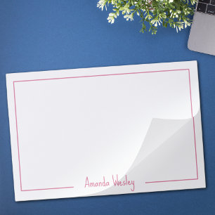 Simple Minimalist Pink Monogram Full Name Paper Pad