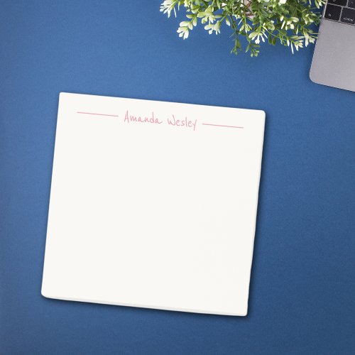 Simple Minimalist Pink Monogram Full Name Post_it Notes