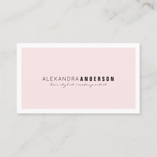 Simple Minimalist Pink White Border Business Card (Front)