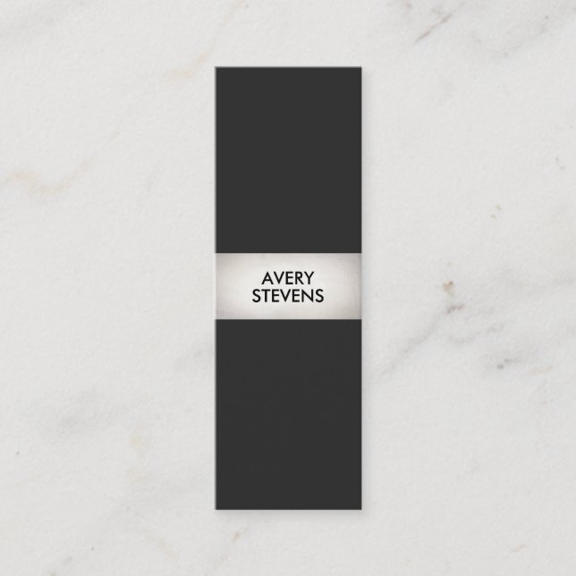 Simple Minimalist Plain Black Modern Silver Metal Mini Business Card (Front)