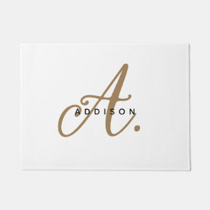 Simple Minimalist Plain White Gold Script Monogram Doormat