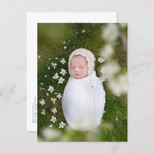 Simple Minimalist Portrait Photo Baby Announcement Postcard