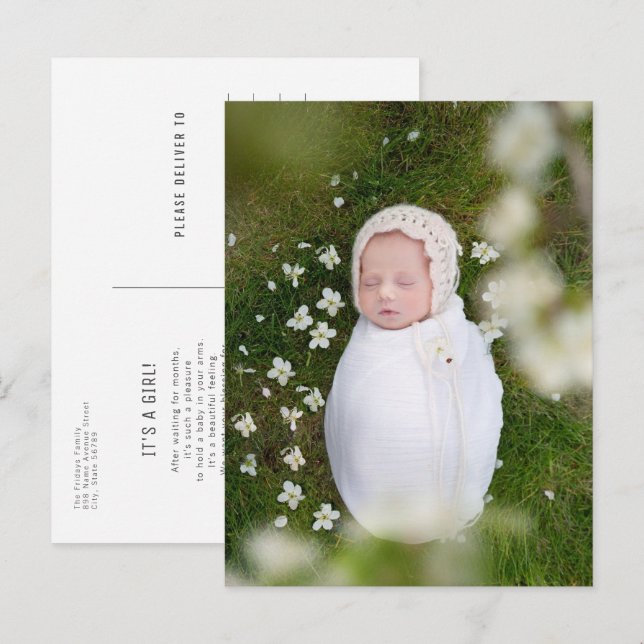 Simple Minimalist Portrait Photo Baby Announcement Postcard (Front/Back)