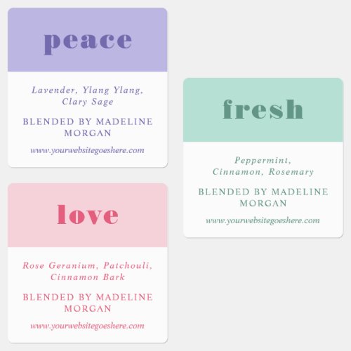 Simple Minimalist Purple Green Pink Essential Oils Labels