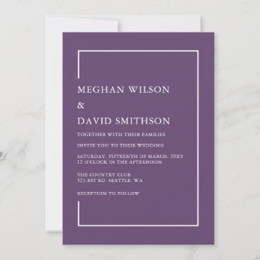 Simple Minimalist Purple Modern Wedding Invitation