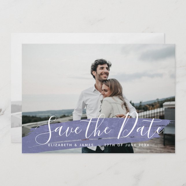 Simple Minimalist Purple Save The Date Wedding  (Front/Back)