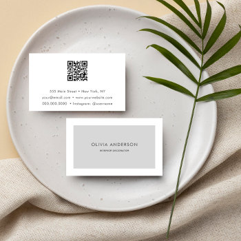 Simple Minimalist Qr Code Gray Modern Stylish Business Card by MG_BusinessCards at Zazzle