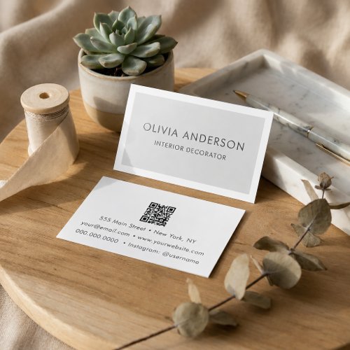Simple Minimalist QR Code Gray Modern Stylish Raised Spot UV Business Card