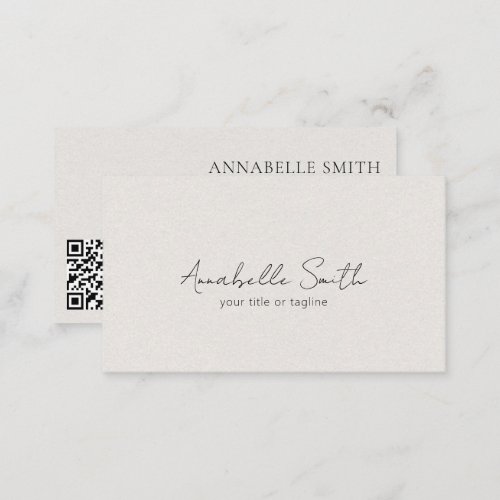 Simple Minimalist QR Code Modern Beige Elegant Business Card