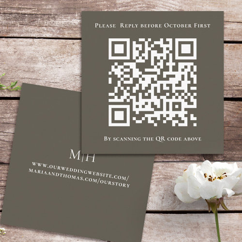 Simple Minimalist QR Code Square Brown Grey RSVP Enclosure Card
