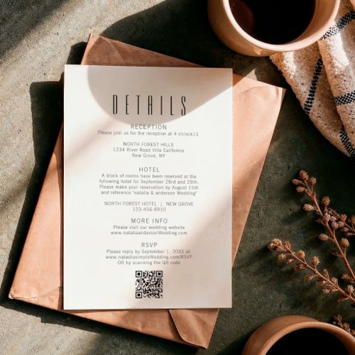 Simple Minimalist Qr Code Wedding Details Enclosure Card