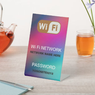Simple Minimalist Rainbow Wifi Network Password Pedestal Sign