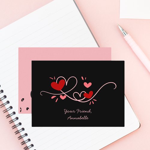 Simple Minimalist Red and Pink Heart Valentines  Note Card