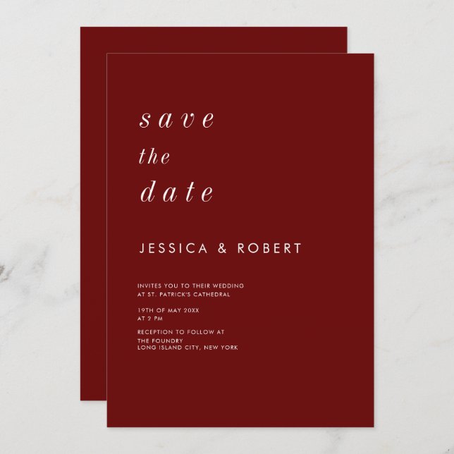 Simple Minimalist Red and White Wedding Invitation (Front/Back)