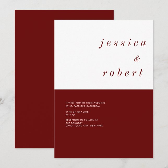 Simple Minimalist Red and White Wedding Invitation (Front/Back)