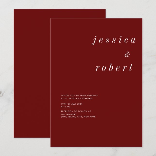 Simple Minimalist Red and White Wedding Invitation (Front/Back)