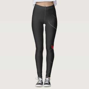 Simple Minimalist Red Cardinal Winter Birch Tree Leggings