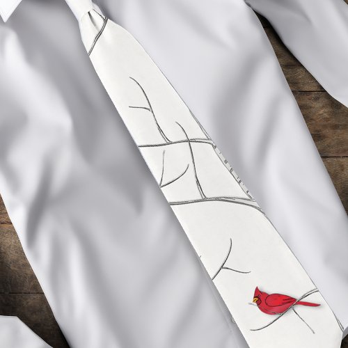 Simple Minimalist Red Cardinal Winter Birch Tree Neck Tie