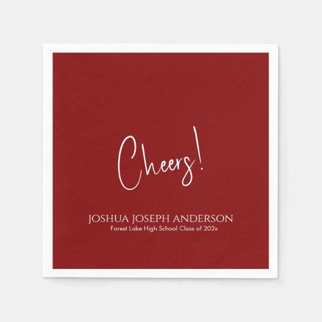 Simple Minimalist Red Graduation Party Napkins (Front)