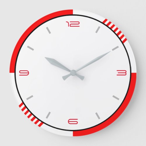 Simple Minimalist Red White and Black Large Clock