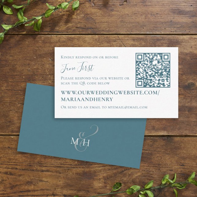 Simple Minimalist Response Via QR Code RSVP Blue Enclosure Card (Creator Uploaded)