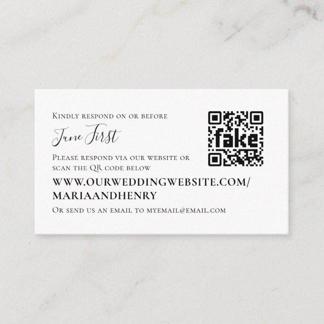 Simple Minimalist Response Via QR Code RSVP Enclosure Card (Front)