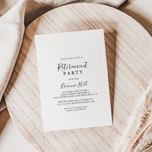 Simple Minimalist Retirement Party Invitation