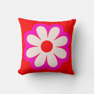 Simple Minimalist Retro Flower Pink& Red BOHO Chic Throw Pillow