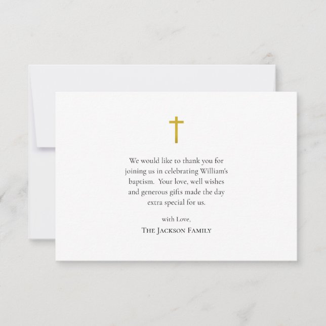 Simple, Minimalist Roman Catholic Baptism Thank You Card (Front)