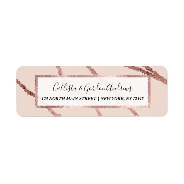 Simple Minimalist Rose Gold Pink Squiggly Stripes Label (Front)