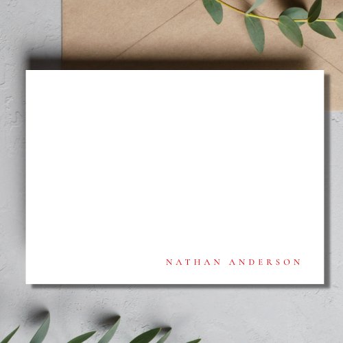 Simple Minimalist Rose Red Correspondence   Note Card
