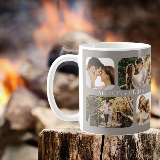 Simple Minimalist Rounded-Edge Photo Couples Names Coffee Mug (Creator Uploaded)