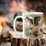 Simple Minimalist Rounded-Edge Photo Couples Names Coffee Mug<br><div class="desc">Great for Valentine's Day, weddings, engagements or just everyday celebrations of love with your significant other, this design features four rounded-edge photos per side (two small squares and two rectangles) and the couple's names in the center of the four photos repeated on both sides. Sage green background with white text....</div>
