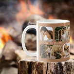 Simple Minimalist Rounded-Edge Photo Couples Names Coffee Mug<br><div class="desc">Great for Valentine's Day,  weddings,  engagements or just everyday celebrations of love with your significant other,  this design features four rounded-edge photos per side (two small squares and two rectangles) and the couple's names in the center of the four photos repeated on both sides.  Cinnamon background with white text.</div>