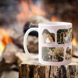 Simple Minimalist Rounded-Edge Photo Couples Names Coffee Mug<br><div class="desc">Great for Valentine's Day, weddings, engagements or just everyday celebrations of love with your significant other, this design features four rounded-edge photos per side (two small squares and two rectangles) and the couple's names in the center of the four photos repeated on both sides. Blush pink background with gray text....</div>