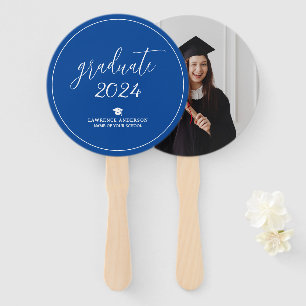 Simple Minimalist Royal Blue 2024 Graduate Photo Hand Fan