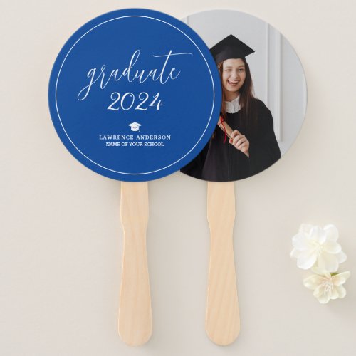 Simple Minimalist Royal Blue 2024 Graduate Photo Hand Fan