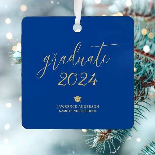 Simple Minimalist Royal Blue 2024 Graduate Photo Metal Ornament