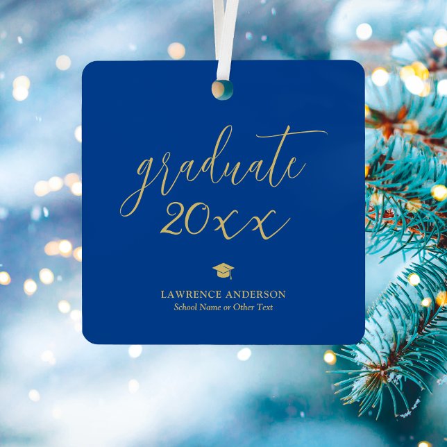 Simple Minimalist Royal Blue 2025 Graduate Photo Metal Ornament (Creator Uploaded)